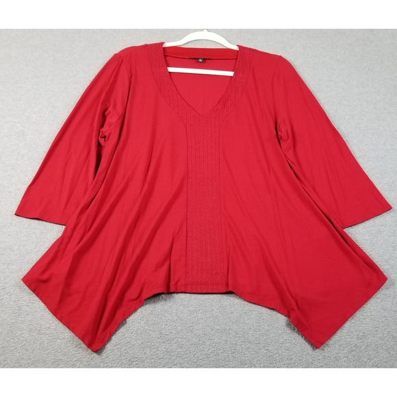 Adrianna Papell Tops - Adrianna Papell Tunic Top Women's XL Red Sharkbite Hem V-Neck 3/4 Sleeves Flowy